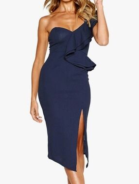 Ecowish Navy One Shoulder Bodycon Cocktail Dress, Size Medium